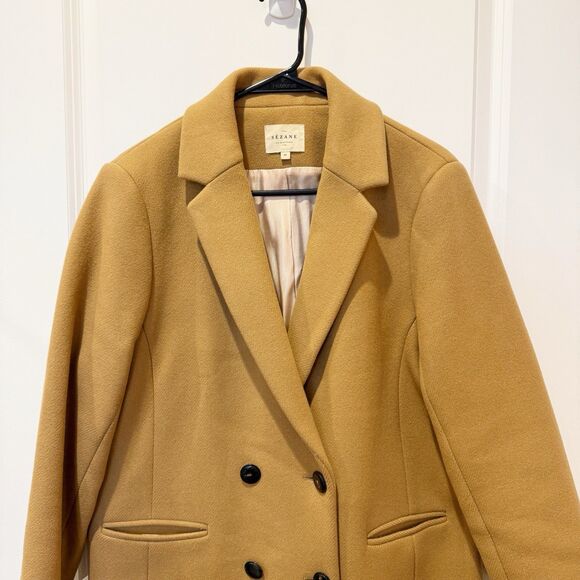 Sezane Johnson Wool Double Breasted Pea Coat Size 12 FR 44 Carmel Luxury Capsule - Picture 2 of 8